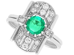 Art Deco Emerald and Diamond Ring in White Gold