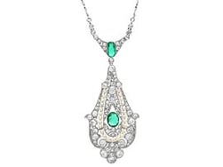 Antique Pearl and Emerald Pendant with Diamonds