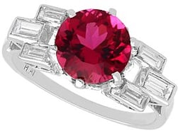Art Deco Pink Tourmaline and Diamond Ring