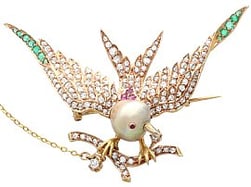 Victorian Gemstone Bird Brooch in Gold