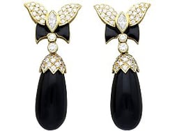 Vintage Black Onyx Earrings in Gold for Sale
