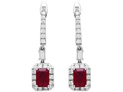 Ruby and Diamond Platinum Drop Earrings