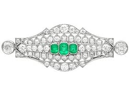 Platinum Emerald and Diamond Brooch Art Deco
