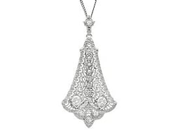 Antique Filigree Diamond Pendant in White Gold