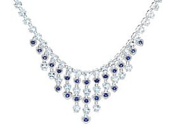 Sapphire and Aquamarine Fringe Necklace in White Gold