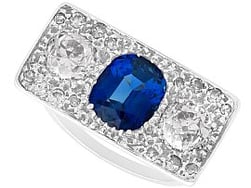 Antique Rectangular Sapphire and Diamond Ring