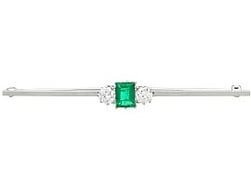 18ct White Gold Emerald Bar Brooch