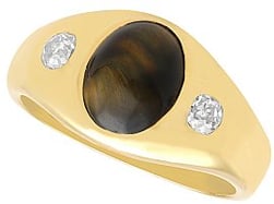 Mens Gold Tigers Eye and Diamond Ring