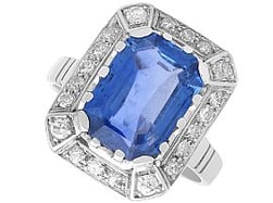 Step Cut Ceylon Sapphire and Diamond Ring