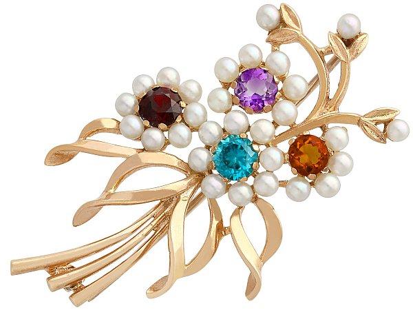 Antique Gemstone Brooch in Gold
