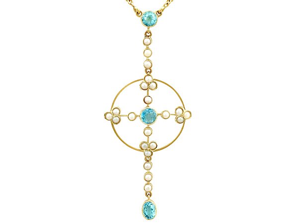 Aquamarine and Pearl Necklace Antique