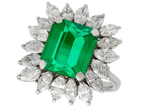 Vintage Emerald and Diamond Cluster Ring