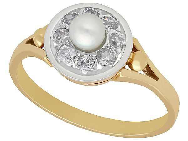 14k Yellow Gold Pearl and Diamond Ring