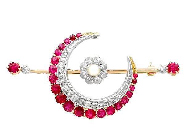 Antique Ruby Crescent Brooch