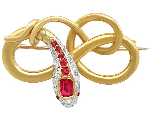 Victorian Snake Brooch with Rubies 