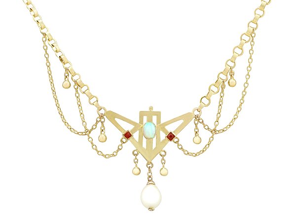 Antique Art Nouveau Necklace with Gemstones