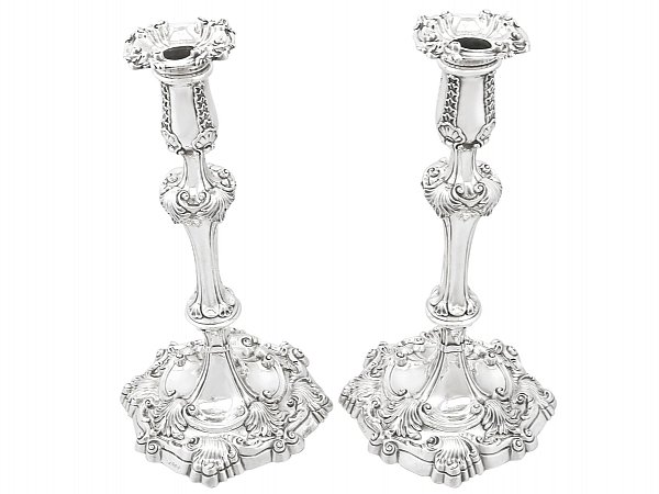 Cast Silver Candlesticks 