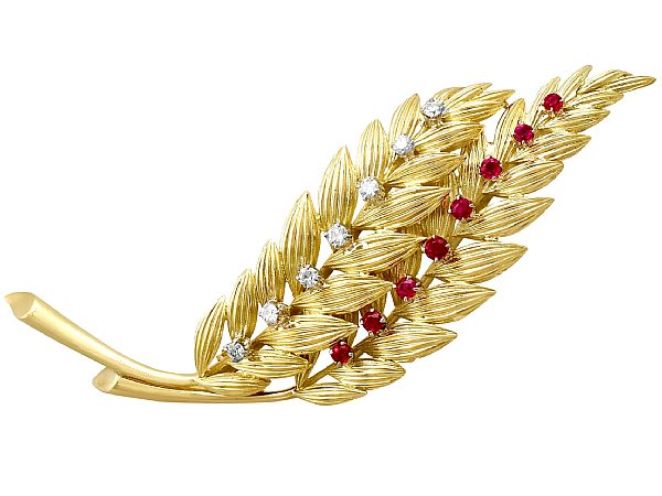 Gold Leaf Brooch with Gemstones