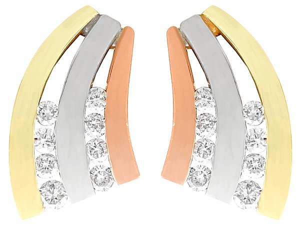 Vintage Tri Gold and Diamond Earrings