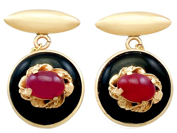 Vintage Ruby Cufflinks with Onyx 