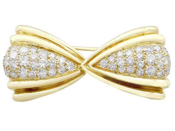 vintage yellow gold bow brooch with diamonds