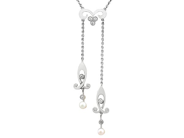 Art Nouveau Pearl and Diamond Necklace