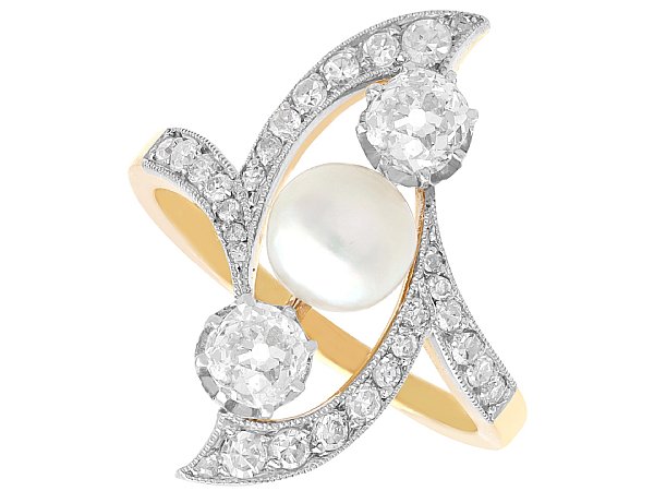 Art Nouveau Pearl and Diamond Ring 