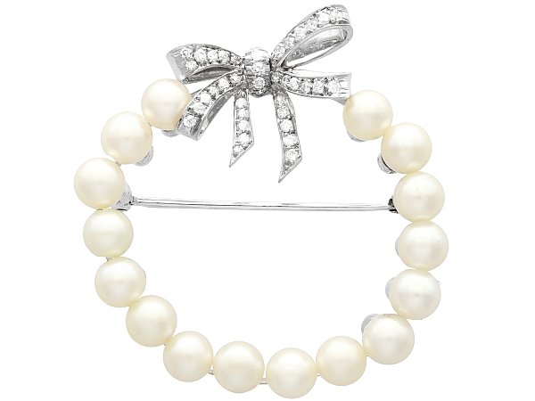 Natural Pearl and Diamond Brooch