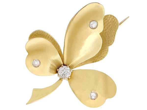 Antique Gold Leaf Brooch with Diamonds