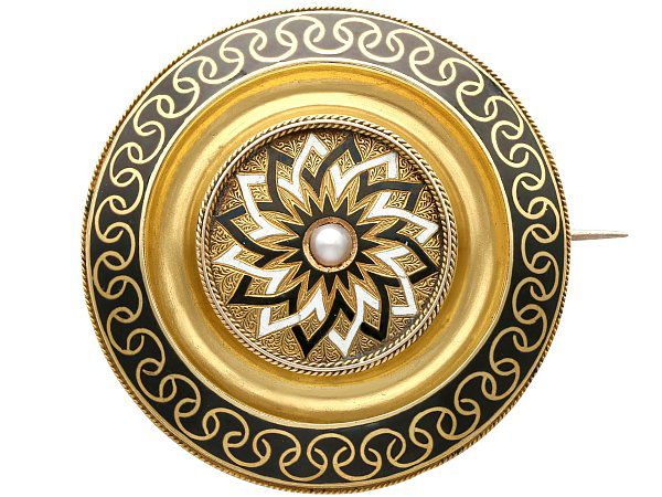 Antique Gold Enamel Mourning Brooch
