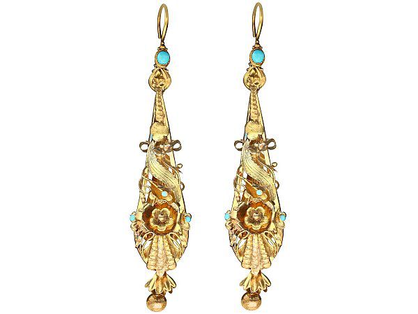 Georgian Gold Earrings with Turquoise