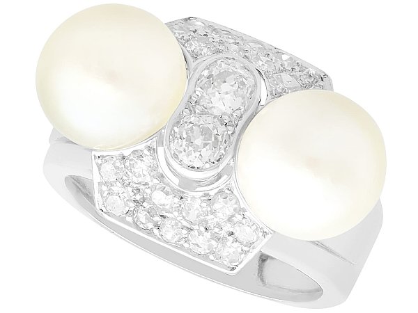 Art Deco Pearl Ring with Diamonds