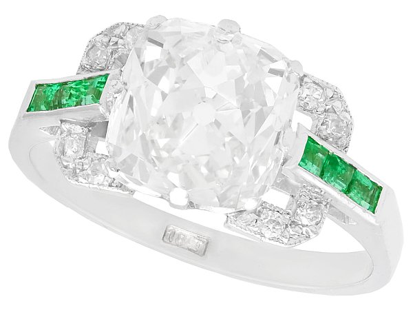 Old European Cut Diamond Ring with Emeralds