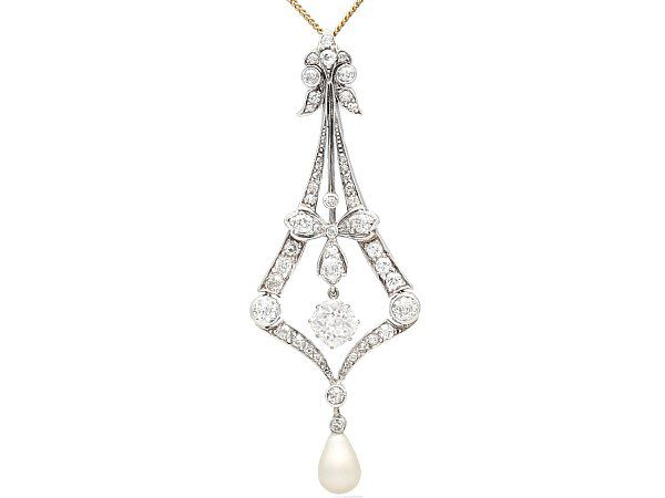 Large Antique Diamond and Pearl Pendant