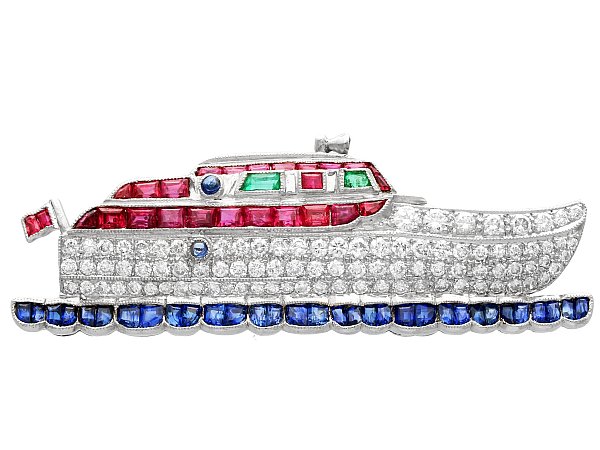 Vintage Gemstone Boat Brooch