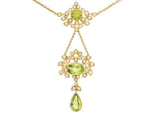 Antique Peridot and Pearl Necklace