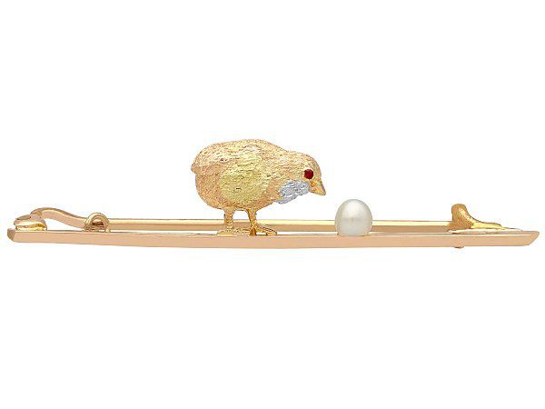 Antique Chick and Egg Brooch
