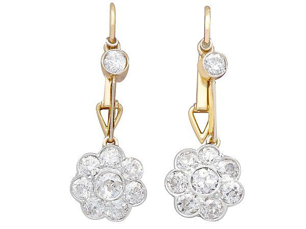 Floral Diamond Drop Earrings Gold