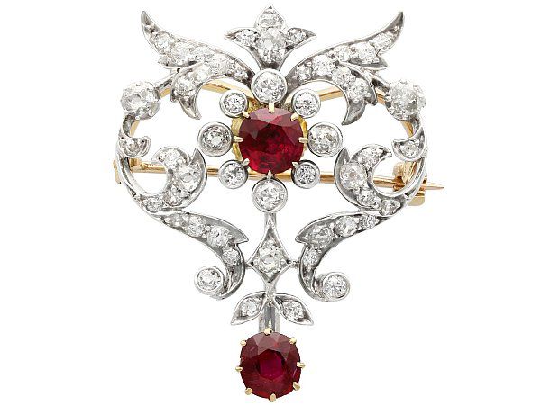 Antique Ruby and Diamond Brooch