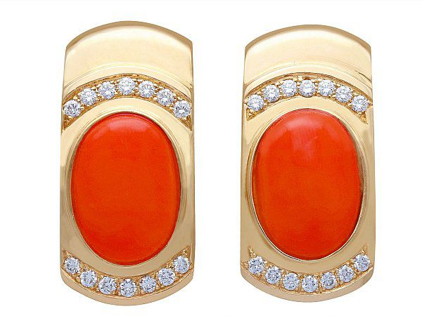 Vintage Coral Diamond Earrings 