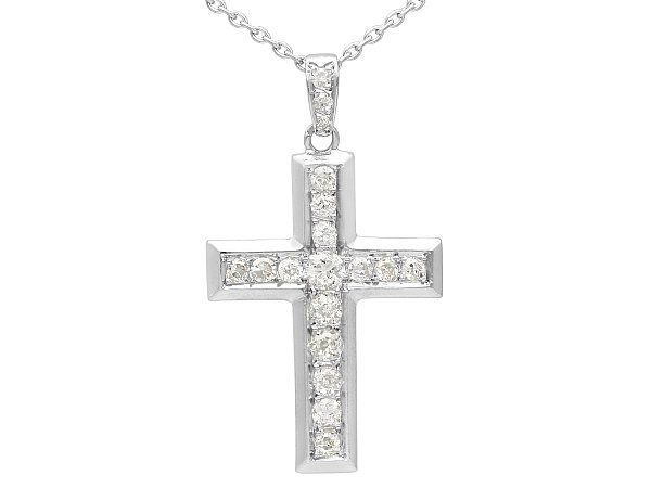 Antique Diamond Cross Pendant White Gold 
