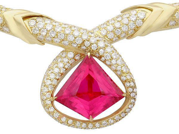 Vintage Pink Tourmaline Necklace Gold 
