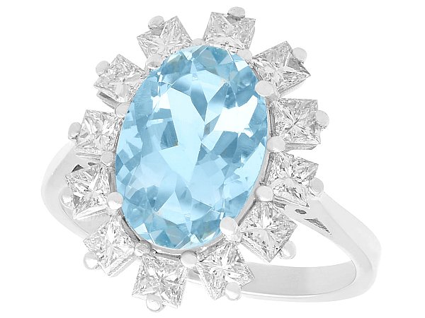 Aquamarine and Diamond Platinum Ring 