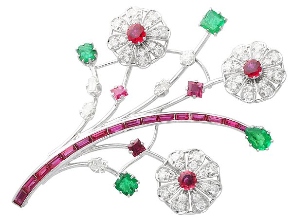 Antique Flower Brooch with Gemstones