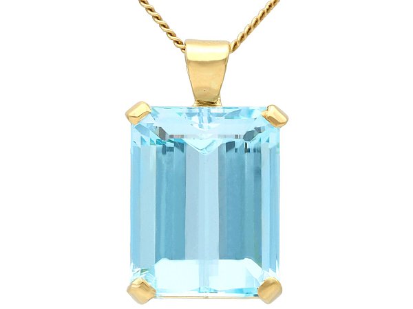 Gold Emerald Cut Aquamarine Pendant