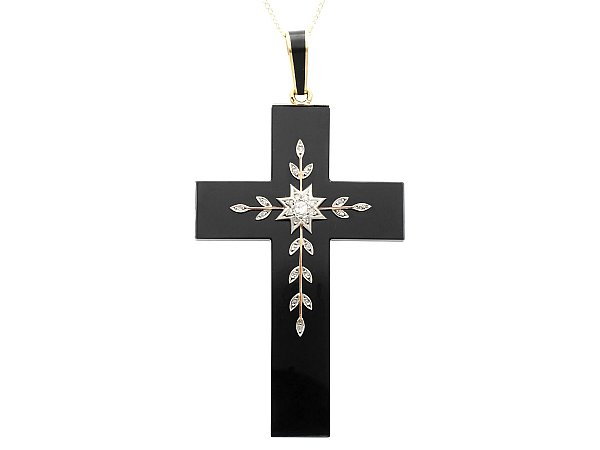 Onyx and Diamond Cross Pendant Necklace