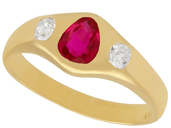 Pear Cut Ruby and Yellow Gold Gents Ring UK
