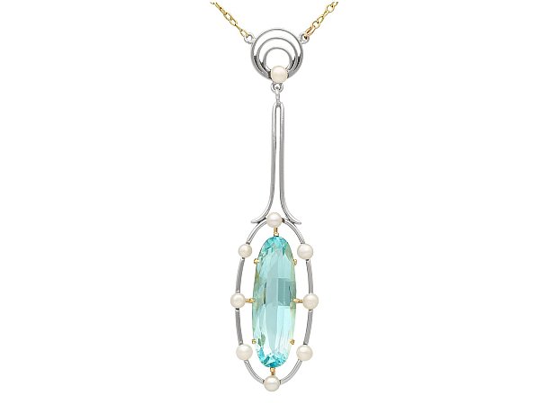 Aquamarine and Pearl Pendant in Gold