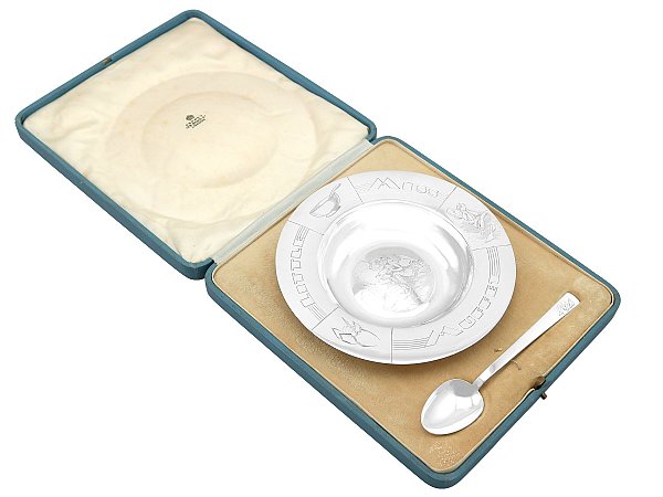 Antique Silver Bowl and Spoon Set