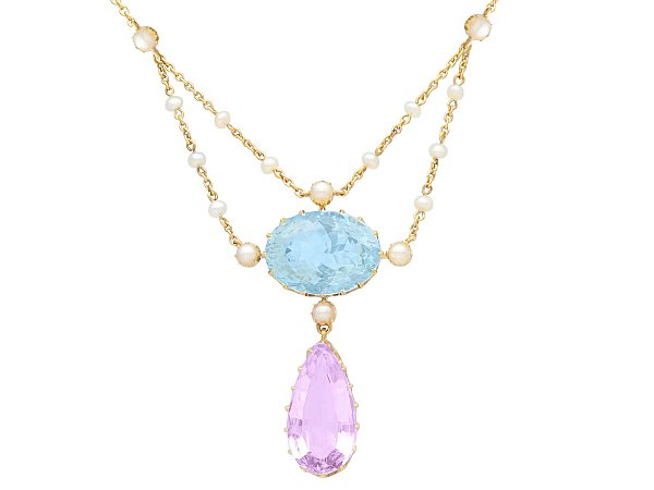 Aquamarine, Pearl and Amethyst Pendant